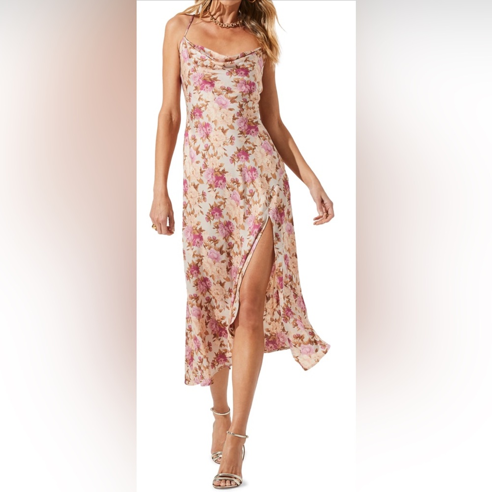 ASTR the Label Gaia Strappy Bias Cut Satin Midi Dress